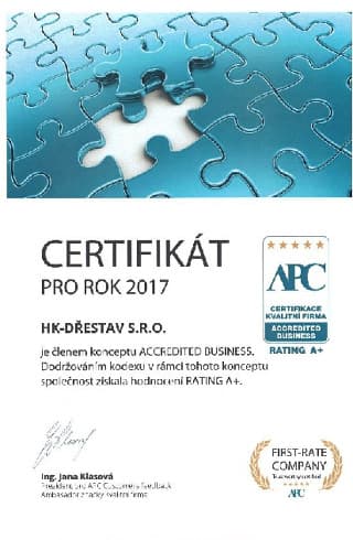 Certifikát HK Dřestav 2017